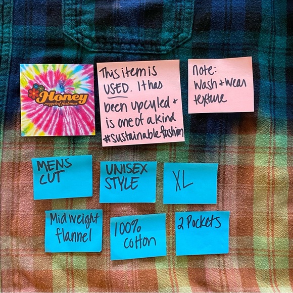 Jimi Hendrix Plaid Flannel Shirt Mens XL Unisex Bleached Handmade Green Blue - Picture 8 of 12